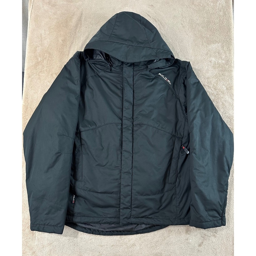 Polo Ralph Lauren 2 in 1 Hooded Jacket Mens L Black Polo RL Full Zip Puffer EUC